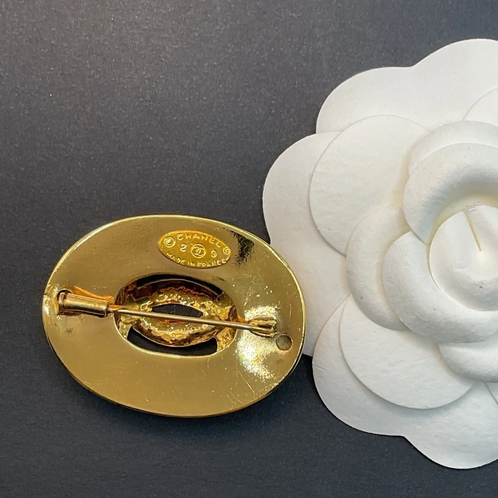 Chanel Gold Tone CC Logo Brooch
